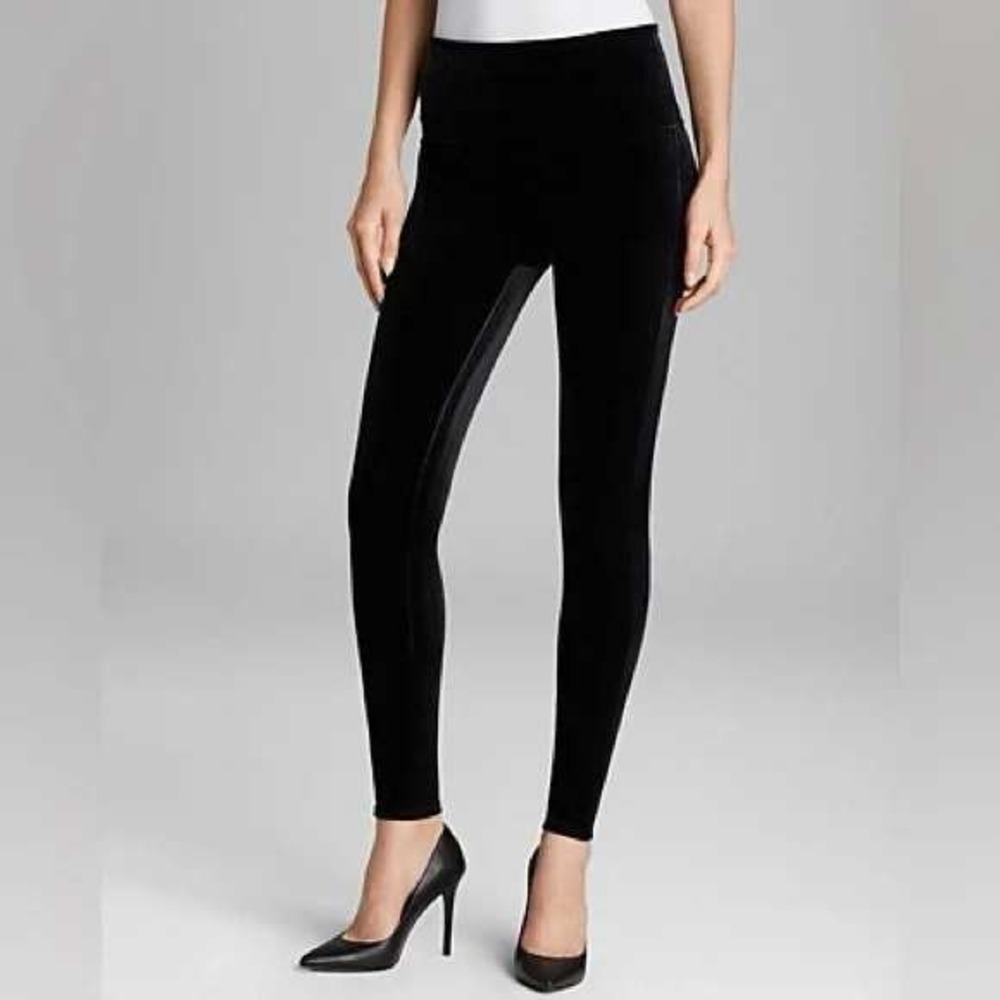 Spanx Black Velvet Leggings High Waisted Shaping Pants‎ Small S/P